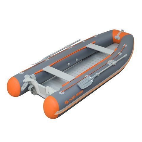 Kolibri KM-360DSL (Колібрі КМ-360ДСЛ) надувний кільовий човен темно-сірий з помаранчевим + фанерний пайол, фото kolibri.com.ua №1