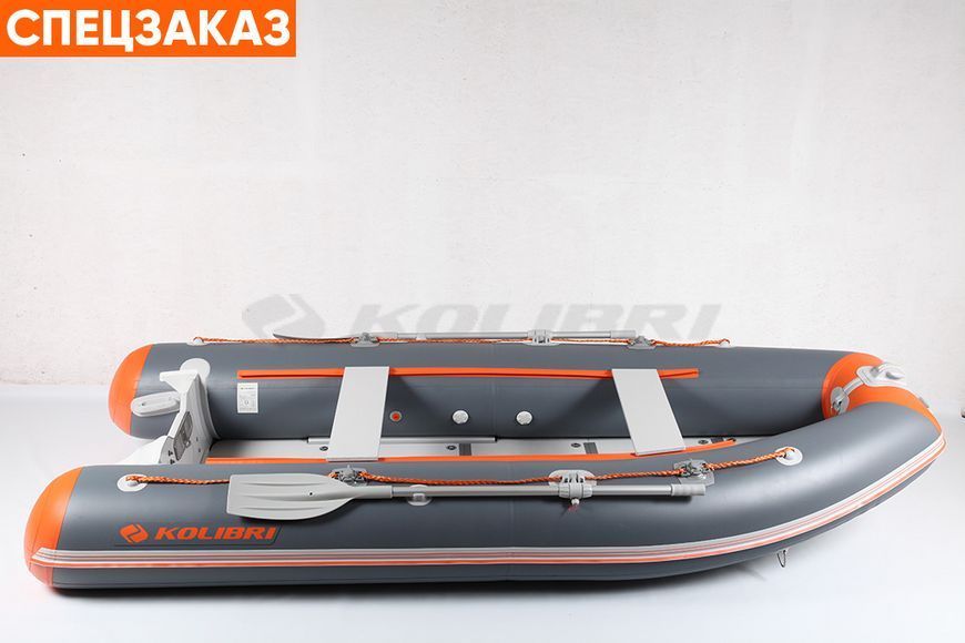Kolibri KM-360DSL (Колібрі КМ-360ДСЛ) надувний кільовий човен темно-сірий з помаранчевим + фанерний пайол, фото kolibri.com.ua №5